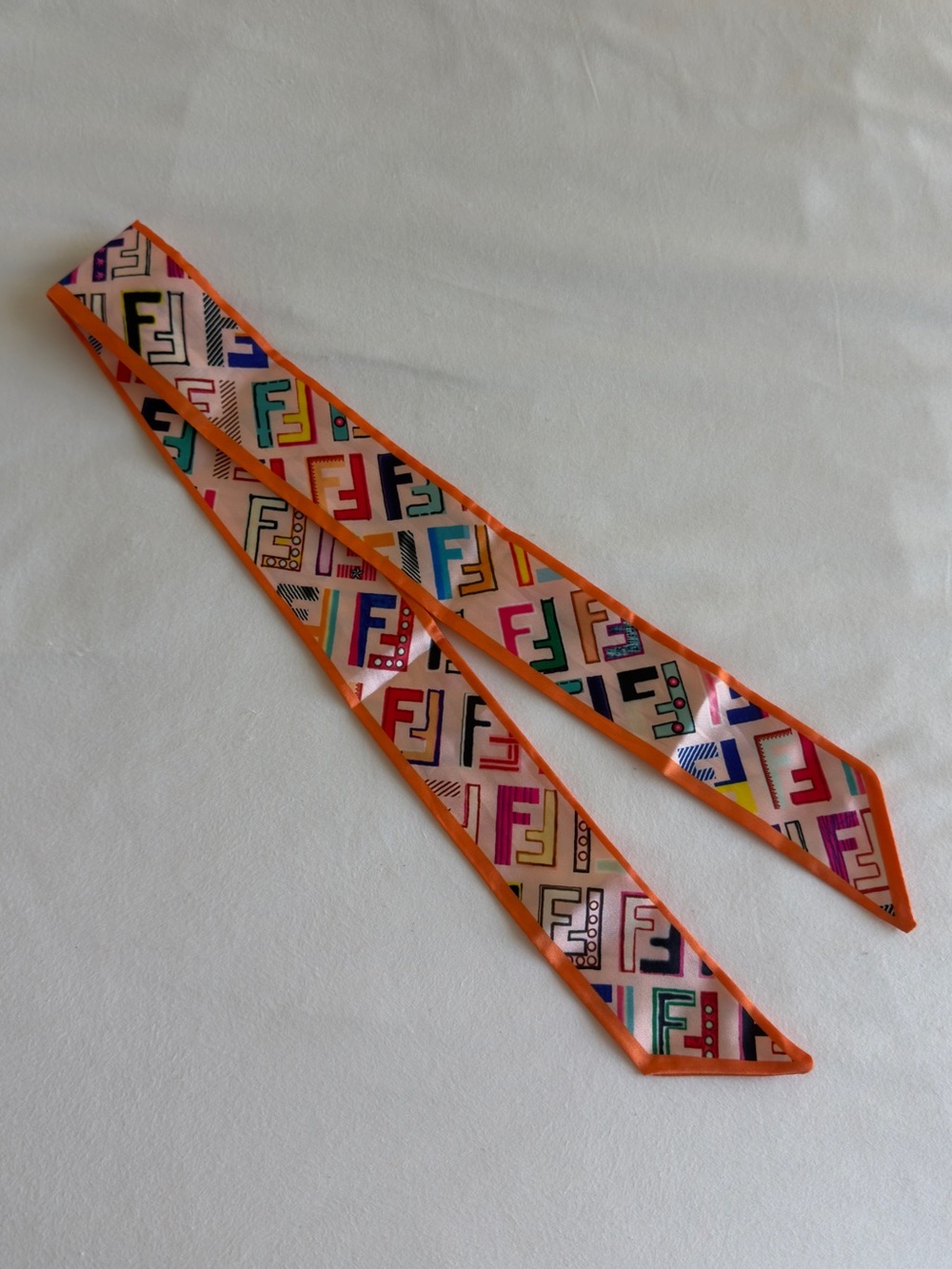 Fendi Silk Skinny Scarf in Orange Multicolor Print